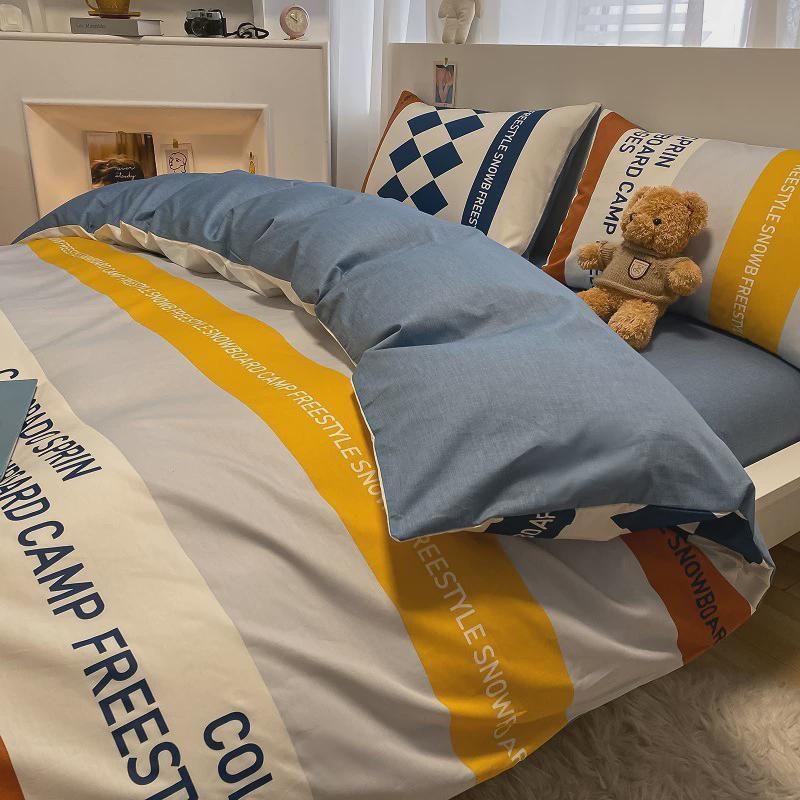 

135 Cotton Kids Quilt Cover 100 Three-Piece Set Pure Cotton Bed Sheet Fitted Sheet Cartoon Duvet Cover Four-Piece Set Single Bedding Pair of 48x 74cm same style pillowcase A + Mario