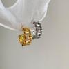 2026 European & American Style Rhinestone Geometric Chain Earrings for Women - Hollow Versatile C-Shaped Design
