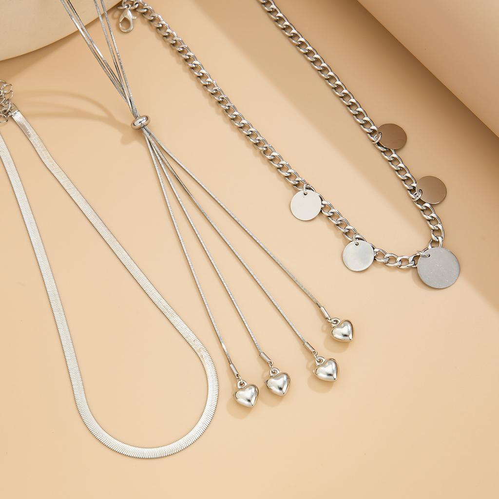 Simple Wind Love-shaped Fringed Necklace, Cold Wind Snake Bone Chain Stacked with Pull Necklace