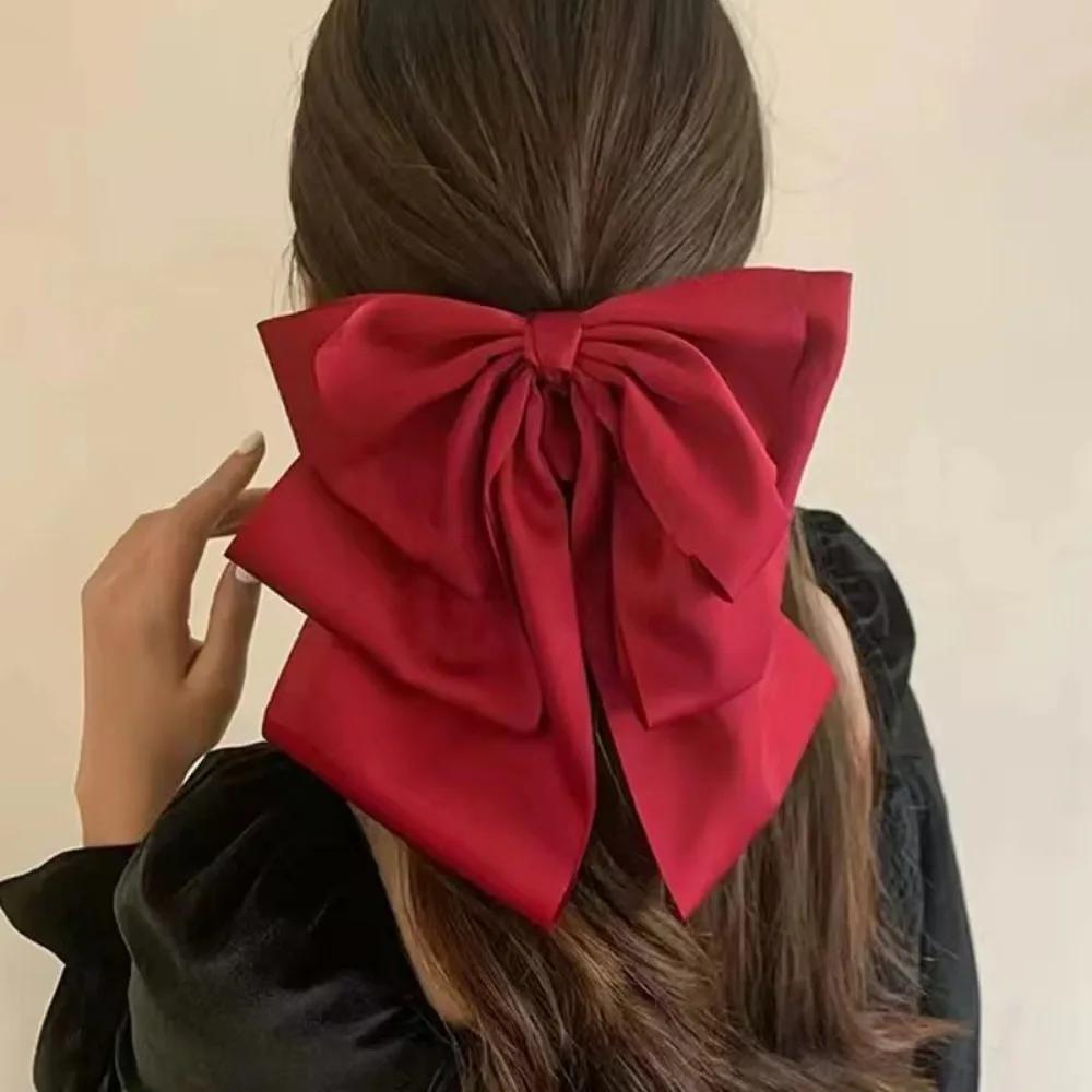 New Big Satin Hair Clip Hair Claw Girl Women Solid Red Black Multi Layer Headwear Korean Fashion Pinches for Hair Accessories