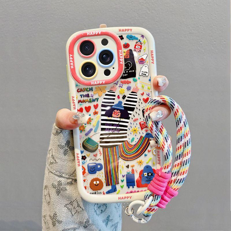 

Подходит для 16 телефонов Чехол Новый Высококачественный Все Включено 15 Ниша Анти Осенний Ракушка Граффити Счастливая Девушка iPhone16pro бездна