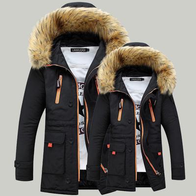 Herbst und Winter Herren verdickter schmaler Baumwollmantel mit Kapuze Mittellanger Baumwollmantel