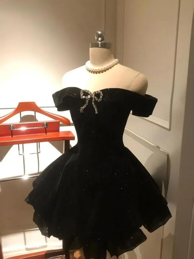 Czarna Francuska Vintage Elegancki Design Sukienka Damska Gotycka Bez Ramion Retro Mini Sukienka Damska Wróżkowa Urodzinowa Impreza Szykowny Strój