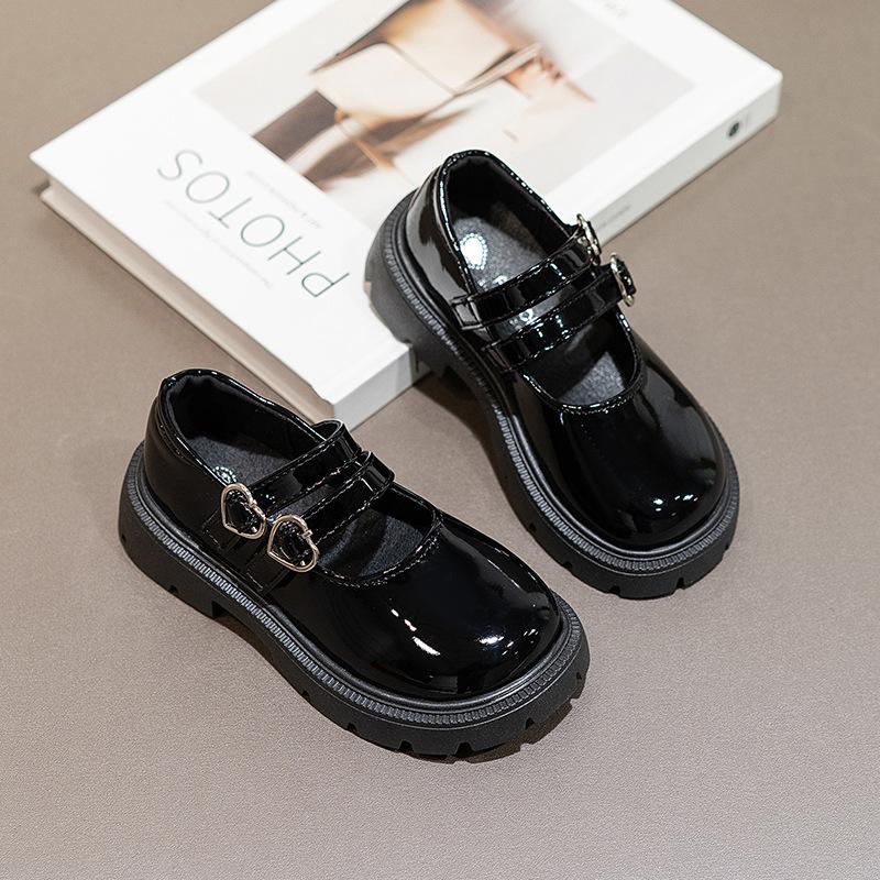 Girls Black Princess Leather Shoes Kids Dance Performance Party Casual Shoes 26