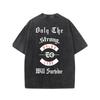Distressed Retro Washed Graphic Tee Back Print Gothic Letter Quote Oversized Short Sleeve Top