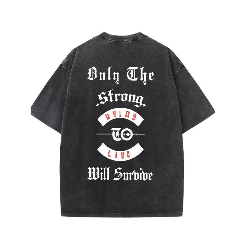 Distressed Retro Washed Graphic Tee Back Print Gothic Letter Quote Oversized Short Sleeve Top