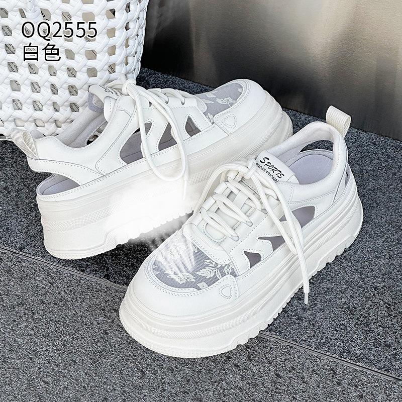 

Leather lace gauze summer new thick-soled hollow sports and leisure board shoes 34 белый