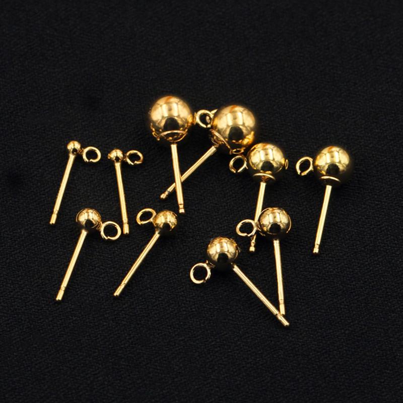 14K Gold Filled Round Bead Ear Pins: Ball Stud Earrings with Ring for DIY Jewelry Accessories.
