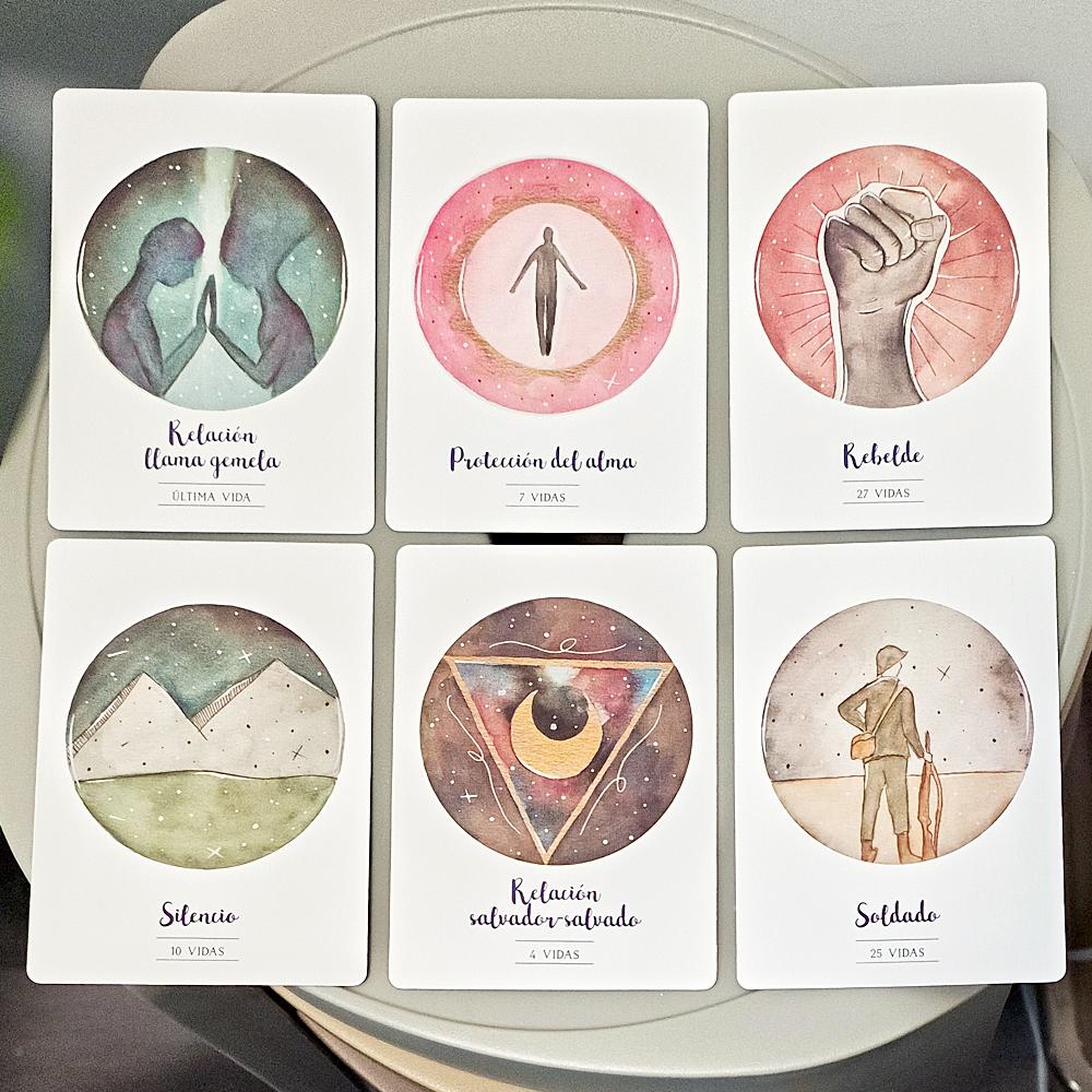 42 Pcs Vidas Anteriores Oracle Cards 10.5*7.5cm Spanish Edition, Past Lives Deck for Karma Soul Healing Double-Sided Embossed