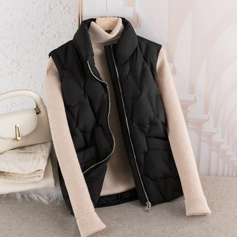 

Женский пуховый жилет для осени 2025 года - Непродуваемая верхняя одежда из утиного пуха для осени и зимы XL чёрный