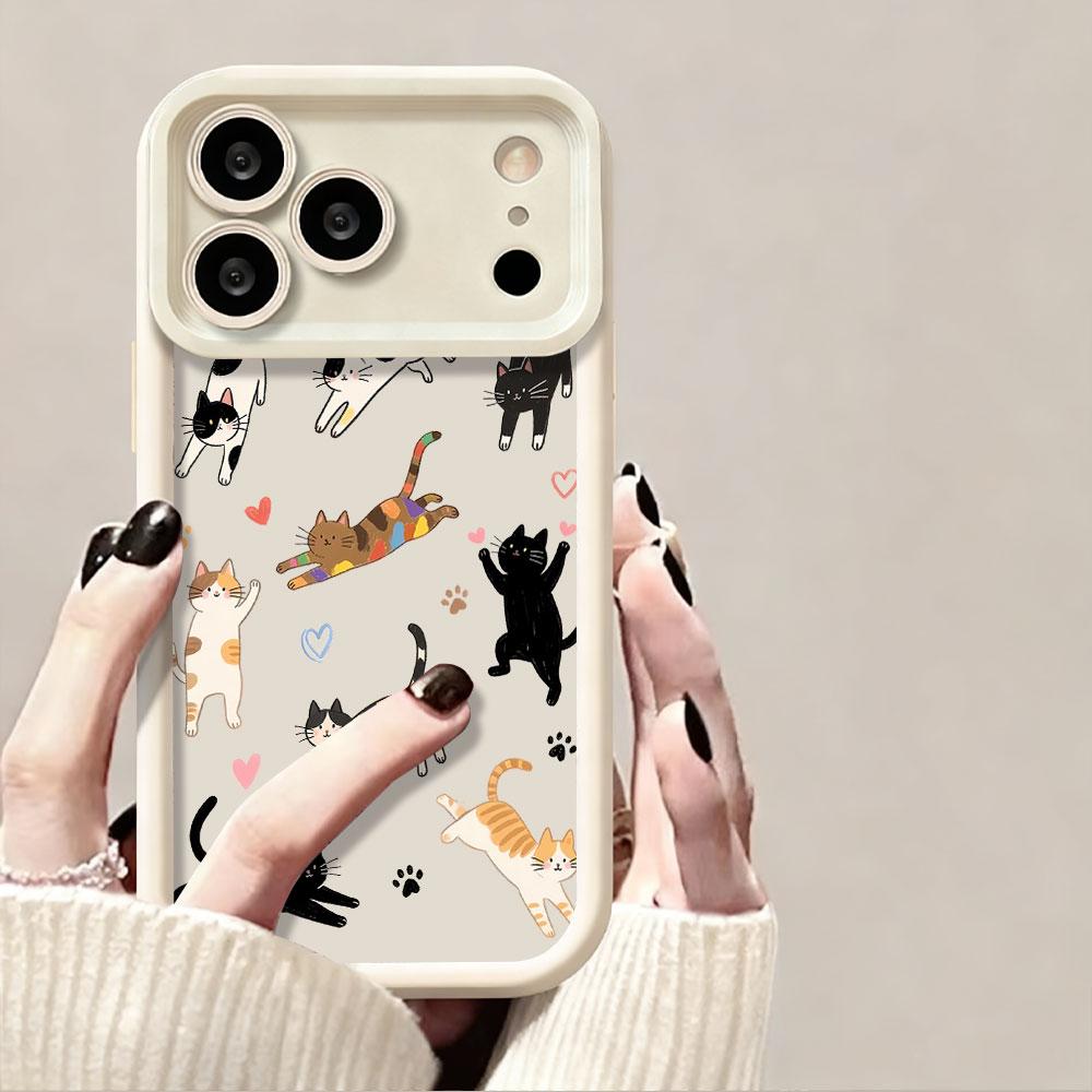 Full screen Cute Cat Matte Silicone Phone Case For iPhone 17 Pro Max 16 15 14 13 12 11 Pro XR 7 8 Plus 16E TPU Shockproof Cover