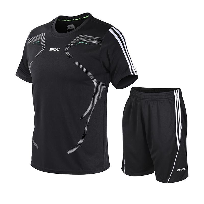 Conjunto Esportivo Masculino de Verão para Basquete Conjunto de Duas Peças Roupas Respiráveis de Secagem Rápida Camiseta de Corrida com Manga Curta e Shorts de Fitness