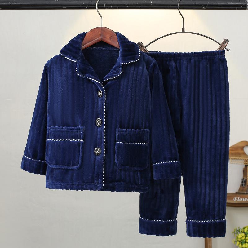 Kids' Flannel Pajama Set - Thick Coral Fleece Cardigan for Boys & Girls, Perfect for Autumn & Winter.