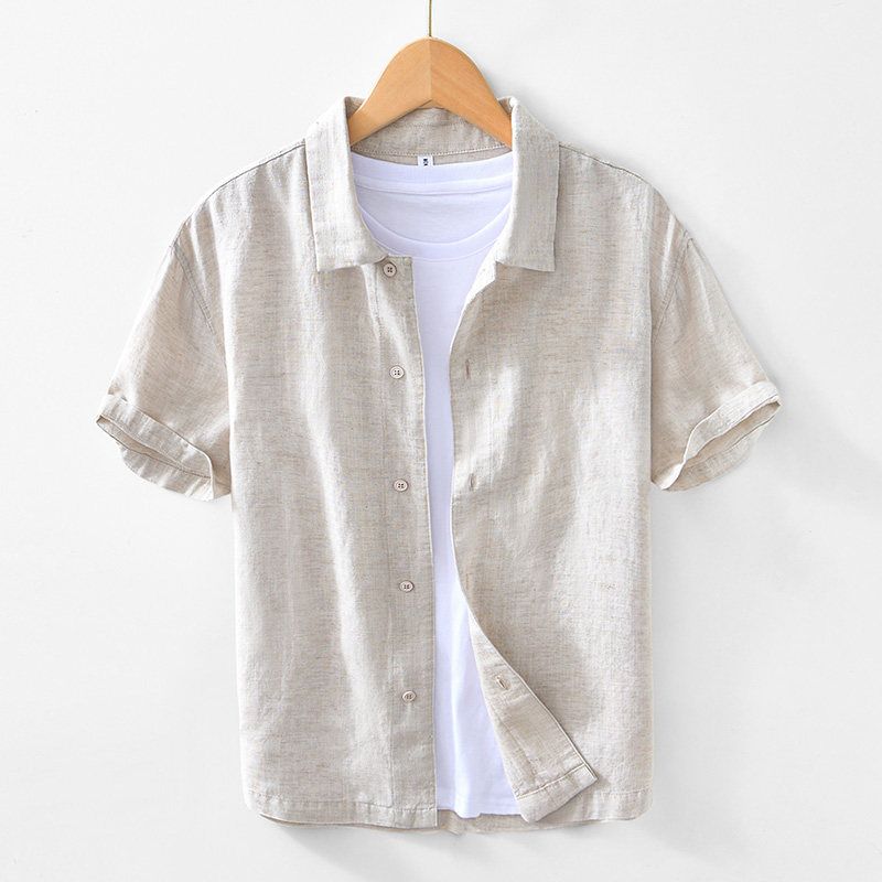 Japanese Retro Cotton and Linen Short-Sleeved Shirt for Men, Casual, Versatile, Breathable Half-Sleeve Linen Shirt, Summer Fresh Style