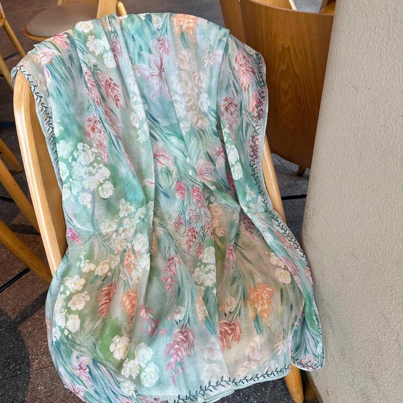 X110cm Floral Printed Square Scarf For Travel Sun Protection Air Conditioning Shawl