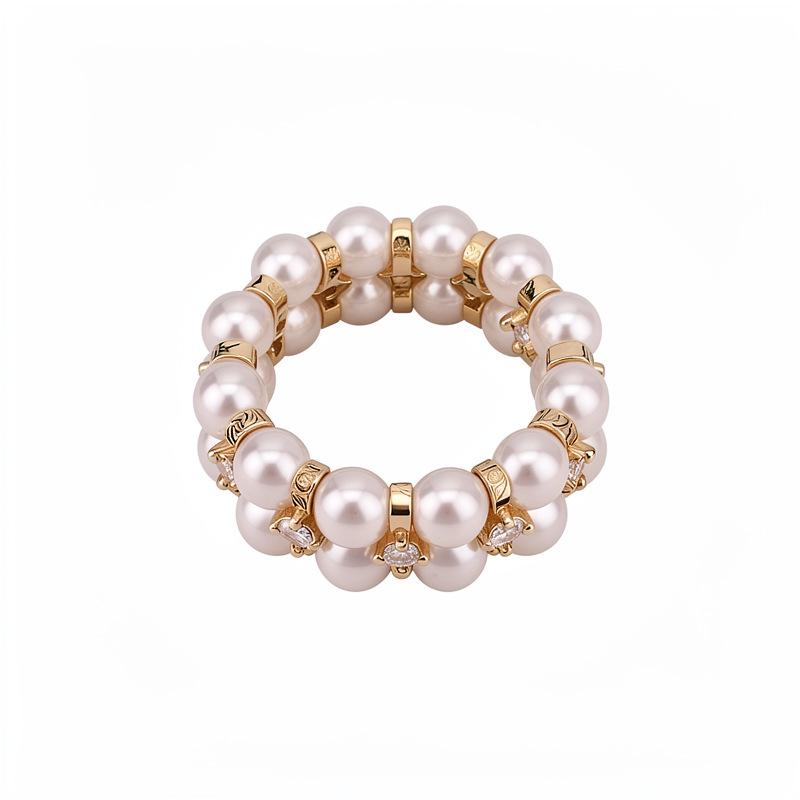 Cluster Starry 18k Gold Plated Zircon Pearl Ring - Fashionable Luxury Jewelry for Women