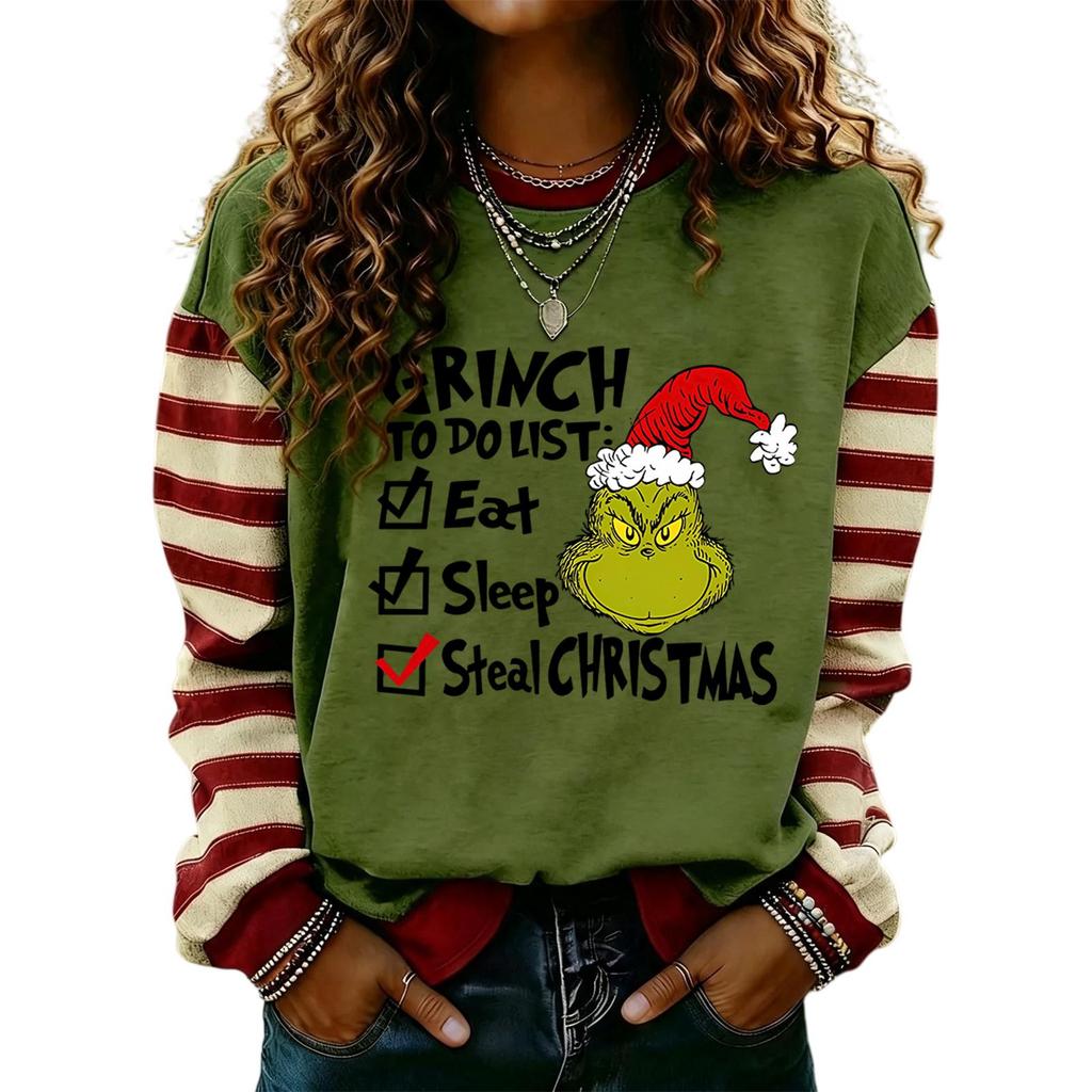 Women's Long Sleeve Neck Pullover Sweatshirt with Christmas Print
