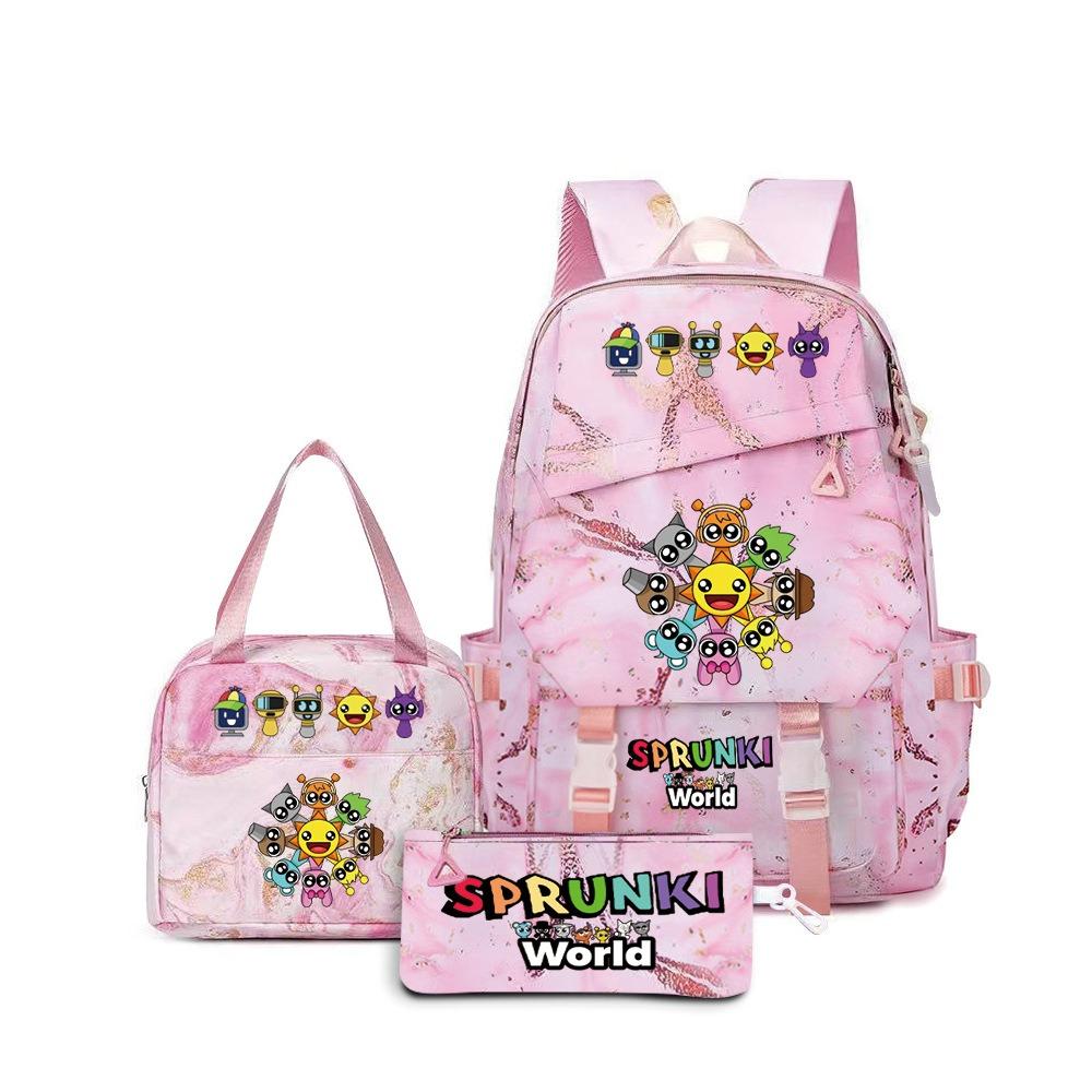 Around the box, elementary school bag sprunki cartoon backpack three-piece set D