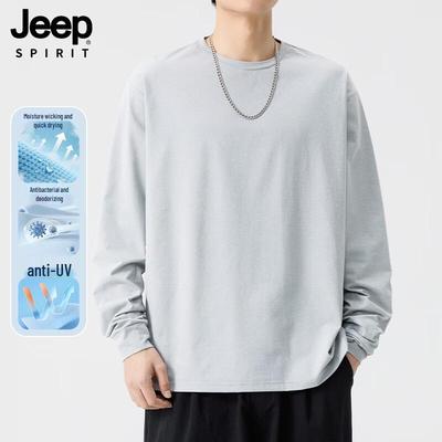 JEEP SPIRIT Men's Antibacterial Odor-Resistant American Casual Solid Long-Sleeve T-Shirt