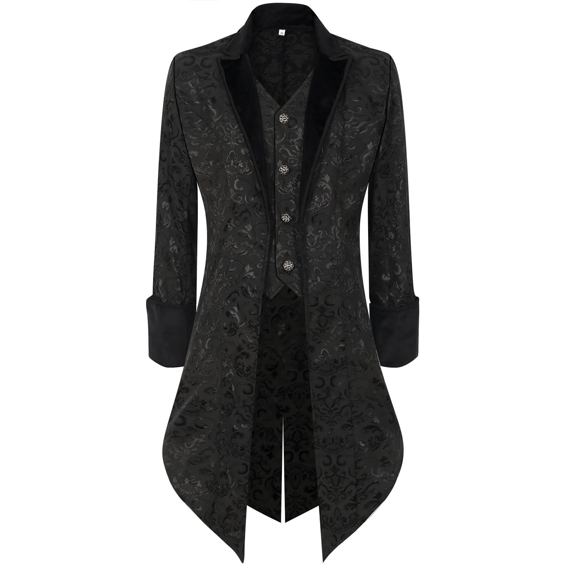 

Мужской стимпанк ретро фрак черного цвета, готический викторианский сюртук, униформа, косплей, костюмы на Хэллоуин XS чёрный