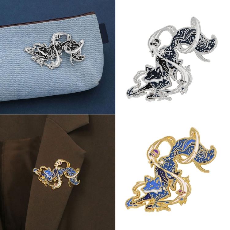 Sturdy Zinc Alloy Foxes Pin Featuring Starry Detailing Secure Clasp Foxes Brooch Ideal For Casual Or Formal Occasions