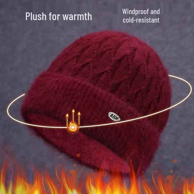 Women's Knitted Winter Hat with Velvet Lining & Ear Protection for Elderly