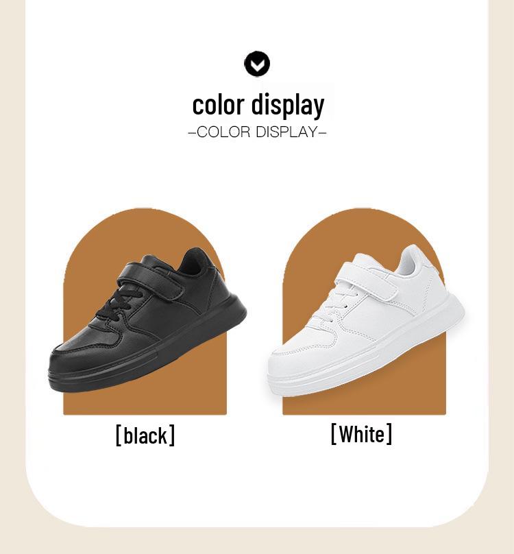 Kids' Spring/Autumn 2026 Leather Waterproof Sports Shoes - Black & White Styles