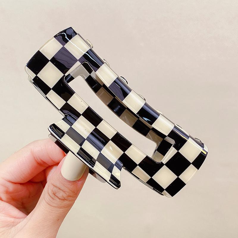 Women Elegant Checkerboard Acrylic Hair Claw Temperament Geometric Headband Hair Clips Hairpins Fahion Hair Accessories Gift