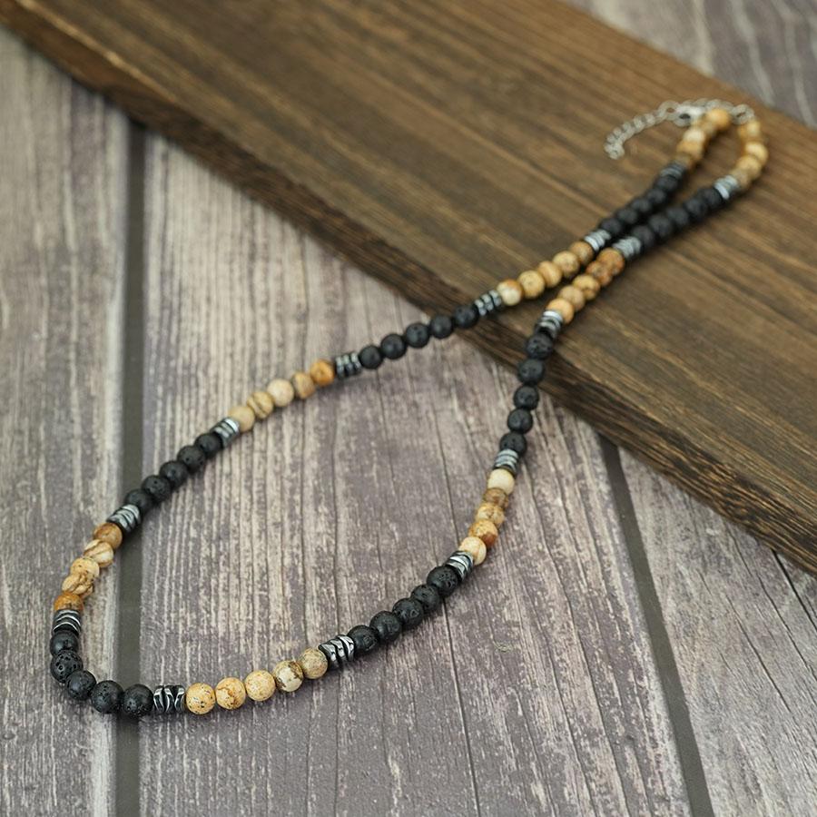 Nuova Collana Fatta a Mano con Perline in Pietra di Lava Occhio di Tigre Naturale da Uomo Regolabile Gioielli Bohemien Retro Minimalisti Accessori per il Collo