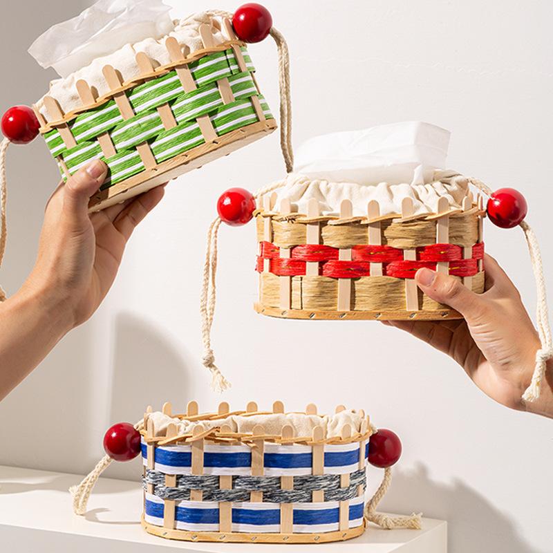 Woven Drawstring Tissue Box, A Creative and Simple Desktop Storage Box for Home Living Room