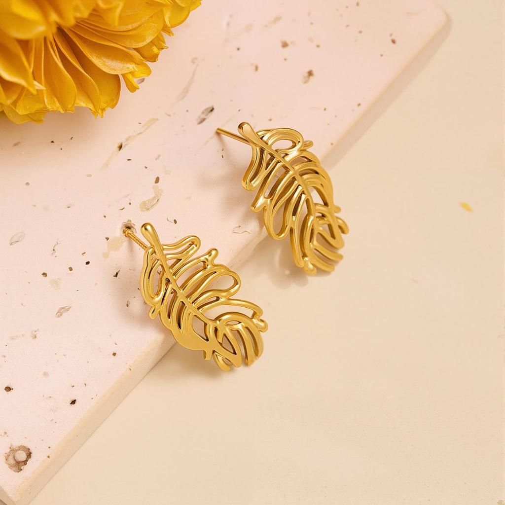 Geometric Irregular 18k Gold Titanium Steel Earrings for Women