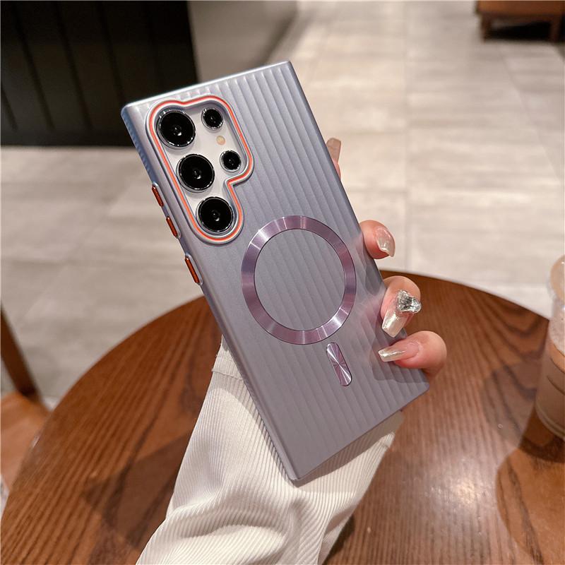 Pro Samsung Galaxy S24 S23 S22 Plus Ultra Vlnitý Pokovený Metalická Barva Magnetický Proti otiskům prstů PC Nárazuvzdorný Protiskluzový Zadní Kryt Pouzdro Skořepina