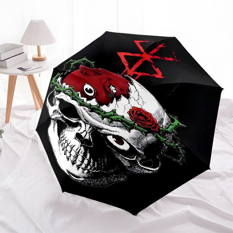 1pc Skull RoseOpen/Close Umbrella-Windproof, Compact Travel Umbrella, Sturdy 8-Rib Shaft, Outdoor Accessory, 1064