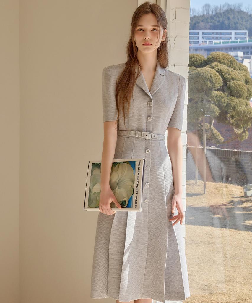 Julie And Kara 26Ss Calla141 Shebigins Giselle Tweed Dress Heather Black