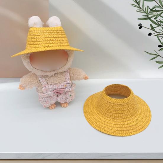 Straw Hat for 17cm Dolls Woven Beach Sun Hat Bohemian Summer Vacation Photo Prop Gift for Doll Lovers