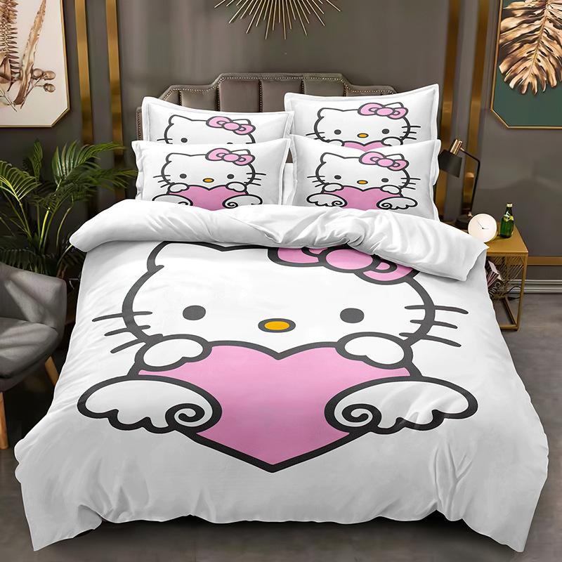 Kt Cat Series Three-Piece Set, Duvet Cover, Grinding Kit, Digital Printing Hello.