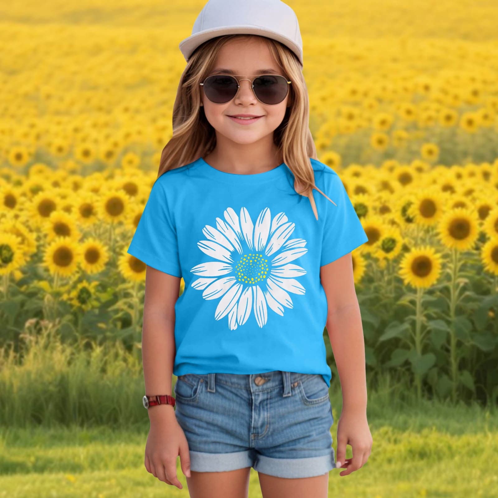 Kids Floral Print Round Neck Short Sleeve Casual T-Shirt 100