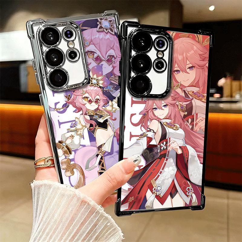 Genshin Impact Anime Plating Phone Case For Samsung Galaxy S24 S25 FE S26 Edge S23 Ultra S22 S21 Plus S20 Anti-Fall Airabag Cove