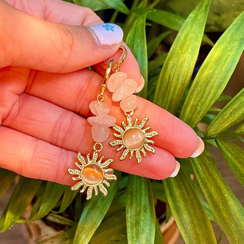 Bohemian Goldplated Quartz Sun Earrings For Women Summer Accessories