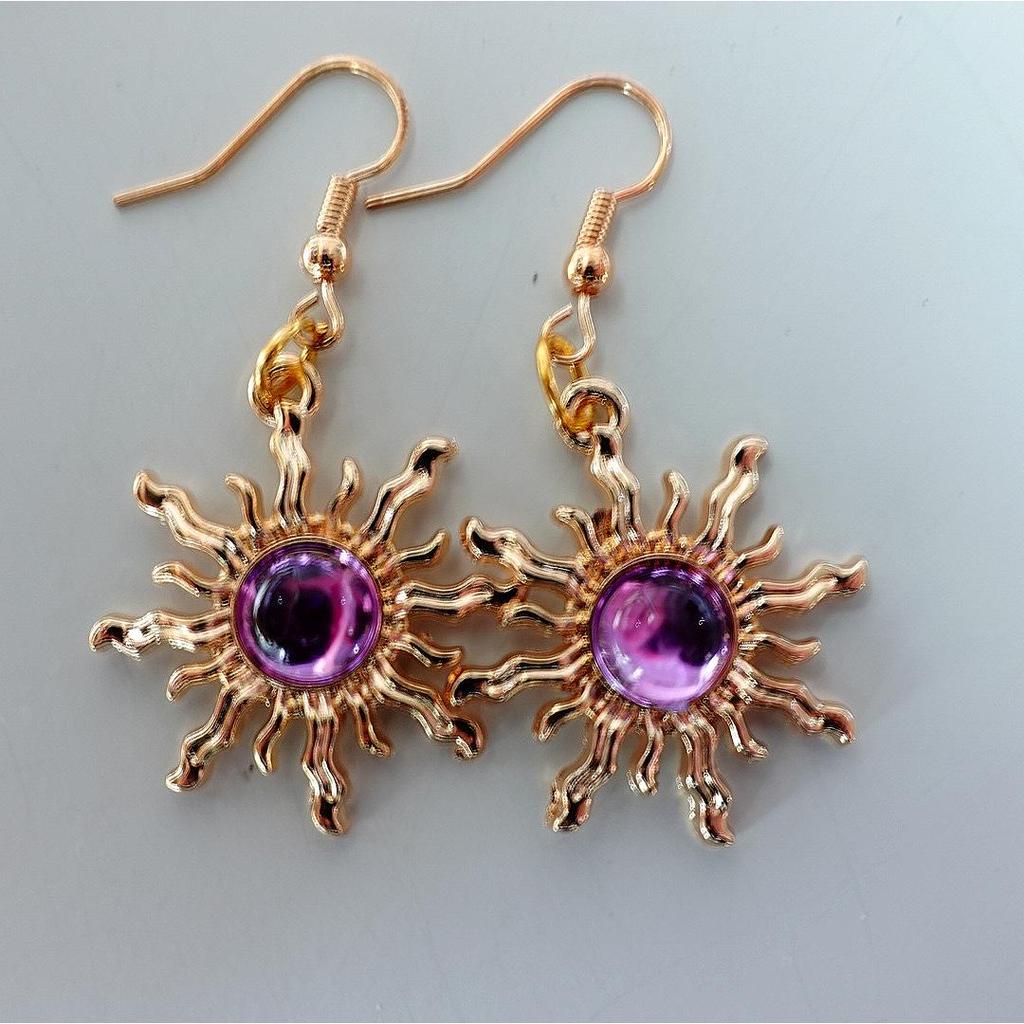 Gem Gothic Gold Sunflower Earrings: Y2K Fashion Dangle Earrings & Sun Necklace for Women, Sweet & Spicy Light Luxury Trend.