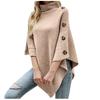 Fashion Warm  And Winter All-match Loose Shawl Cape Sweater Solid Color High-neck Cross-border Knitted Sweater Coat Female