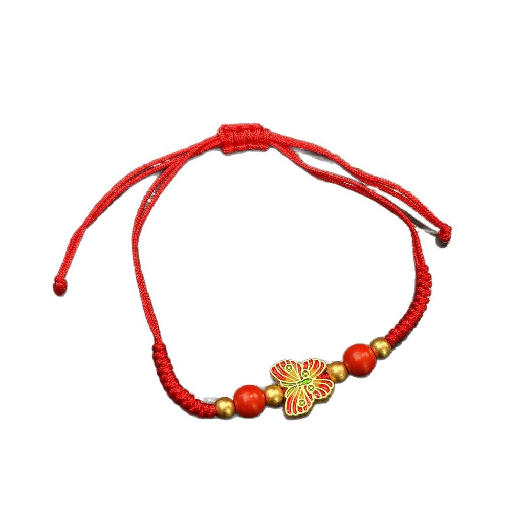 New Year Wealth God Adjustable Red Rope Bracelet - Chinese Style Student Hand Ornament