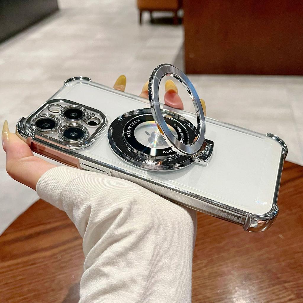 Elektropläterat magnetiskt ställ för iPhone 13/15/16PRO Stöttåligt mjukt skal