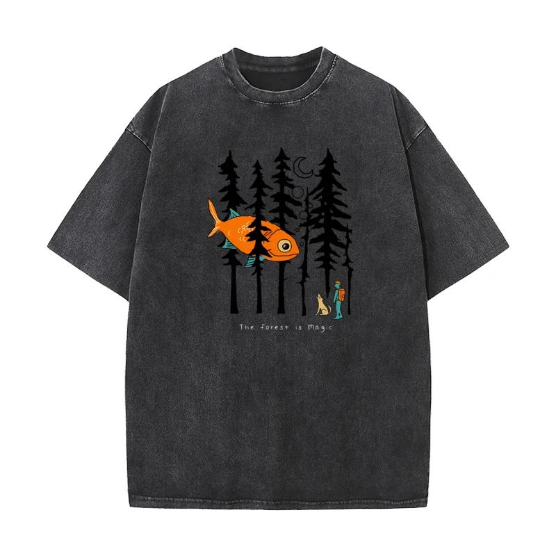 Forest Is a Magical and Crazy Autumn Pattern Washed and Distressed T-shirt for Men and Women Cute Short Sleeve