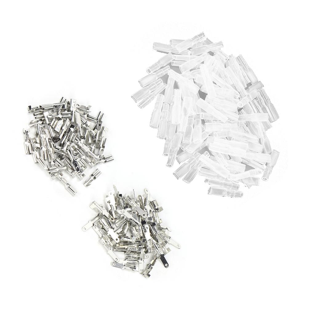 Spade Crimp Terminals Female Male 50Pcs/Each with 100Pcs Insulating Sleeves 2.8mm Silver
