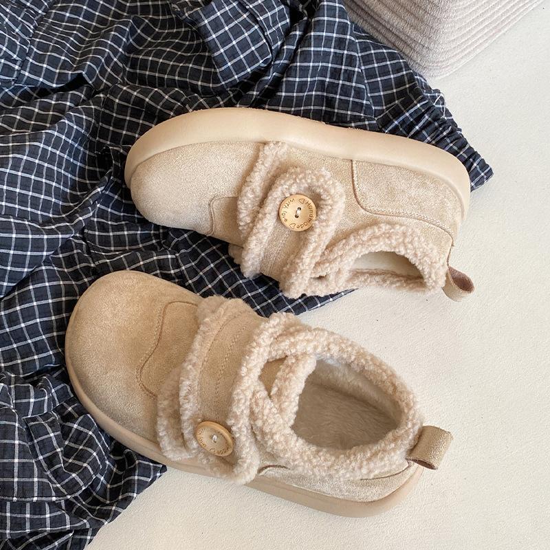 

Velcro comfortable single shoes commuting flat-soled fluffy shoes autumn and winter fashionable retro thick-soled shallow mouth non-slip cotton shoes 40 бежевый