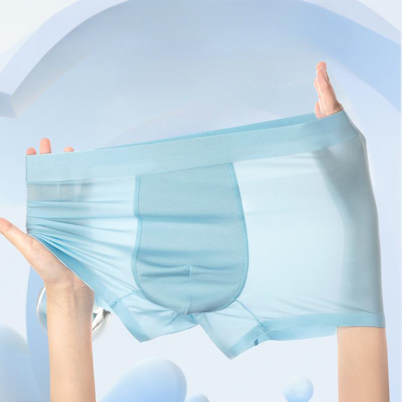 

Летние и осенние мужские однотонные шорты-боксеры из ледяного шелка, нежные ультратонкие прозрачные U-образные выпуклые трусы большого размера L светло-синий