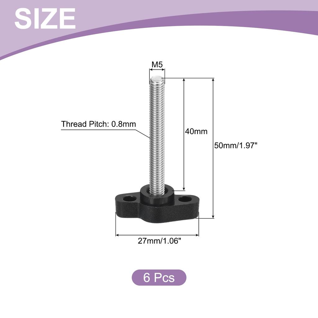 uxcell 6pcs Tee Wing Knob Thumb Screw M5x40mm Clamping Screw Knob Female Thread 304