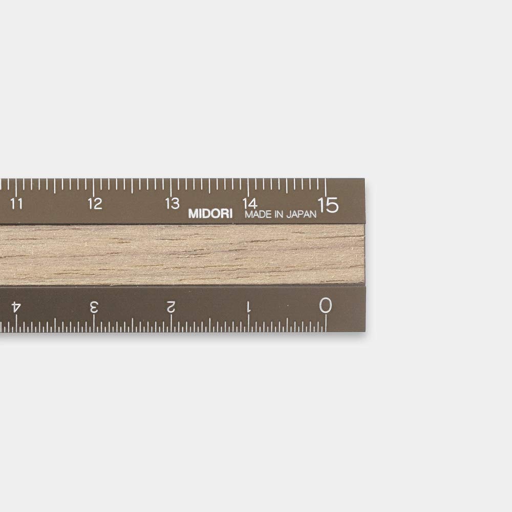 DESIGNPHIL Midori 15cm Aluminum Wood Ruler Brown 42280006 - Durable & Stylish