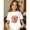 Europäische Größen Niedliches Golden Retriever Pfotenabdruck Muster Design. Mädchen-T-Shirt mit kurzen Ärmeln und Rundhalsausschnitt, Erhältlich in Schwarz und Weiß